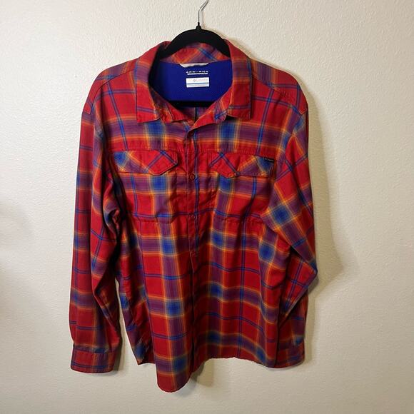 Columbia Omni-Wick Red Plaid Long Sleeve Button Up Size Large - Picture 1 of 4